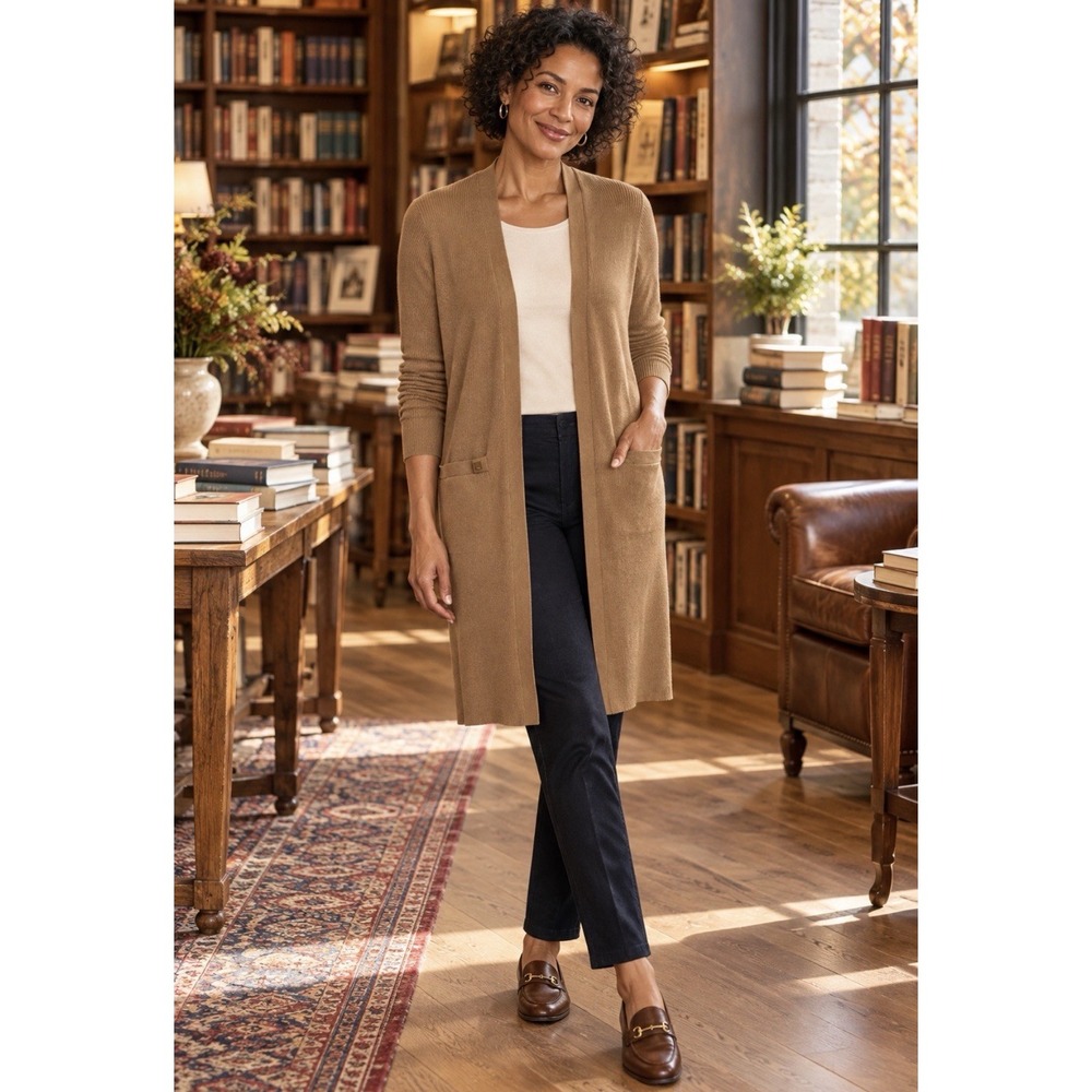 Polo Ralph Lauren Wool Open Front Cardigan Sweater SP Women Coffee Pocket Preppy